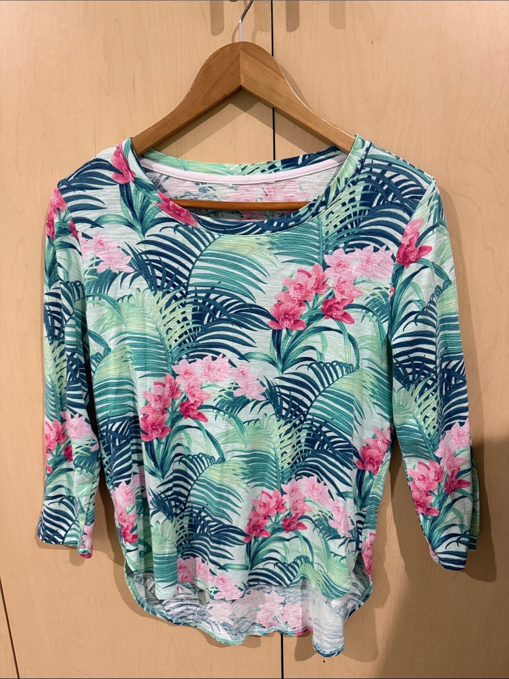 Tommy Bahama Mint & Navy Tropical Floral Long Sleeve Top